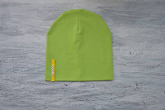 Detské čiapky - Čiapka Elastic kiwi zelená s menom (žltý štítok) - 10540496_