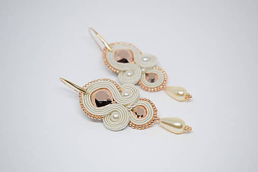 Náušnice - Šujtášové náušnice, Rose gold/Bežová - 10544974_