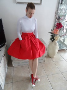 Sukne - Červená ľanová sukňa - 10543128_