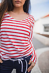 Topy, tričká, tielka - Dámske tričko s červeno bielymi pásikmi - 10548279_