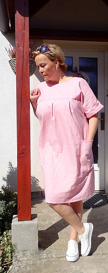 Šaty - Ružové ľanové šaty - 10546686_