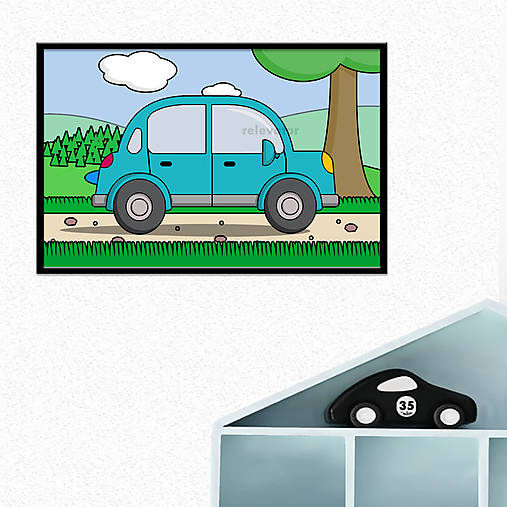 Auto - digitálna grafika do detskej izbičky (s okrajmi)  (päťdverové oblé v prírode)