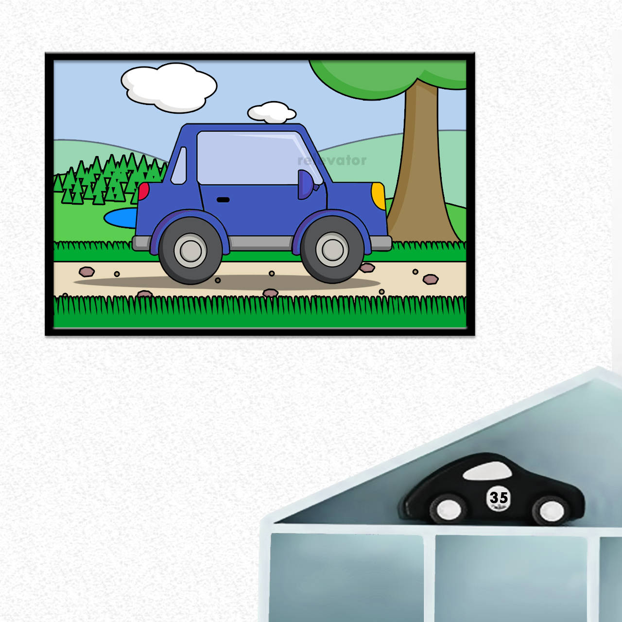 Auto - digitálna grafika do detskej izbičky (s okrajmi)  (trojdverové hranaté v prírode)