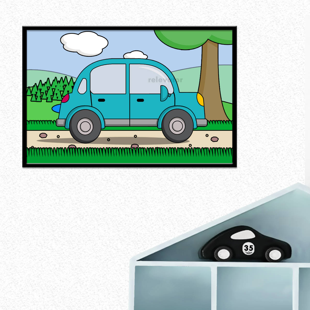 Auto - digitálna grafika do detskej izbičky (s okrajmi)  (päťdverové oblé v prírode)