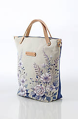 Kabelky - Ručne maľovaná crossbody ľanová kabelka "BlueRosie" - 10554213_