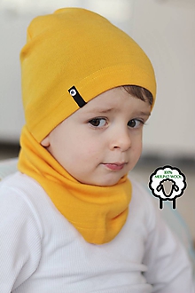 Detské čiapky - 100% merino Celoročný tenší set -žltá - 10557394_