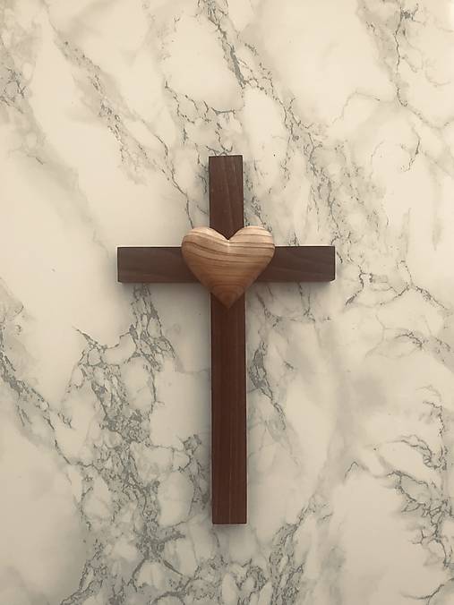  - Svadobný krížik , drevený krížik (Drevený krížik svadobný - orech/tuja) - 10563295_