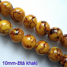 Korálky - Sklenené potiahnuté korálky (10mm-žltá khaki-10ks) - 10563729_
