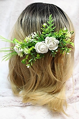 Ozdoby do vlasov - Kvetinový štvrťvenček do vlasov "biely II." - 10571331_