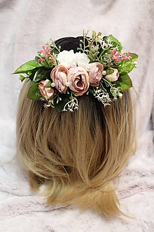 Ozdoby do vlasov - Kvetinový štvrťvenček do vlasov "jemný ružový" - 10571377_