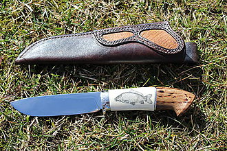 Príbory, varešky, pomôcky - Nôž zdobený scrimshaw kapor - 10574663_