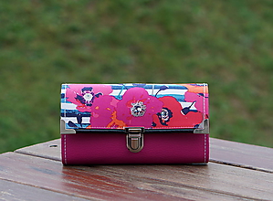 Peňaženky - Peněženka Vlčí mák, Růžová , 18 karet, 2 kapsy, na fotky - 10578008_