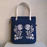  - Džínsová taška na veľ. A4 modrá / folk kvety biele a modrotlač - 10577457_