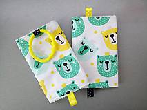 Detský textil - Ochranné návleky slintáčiky na popruhy na ergonosič žlté a zelené medvede - 10582192_