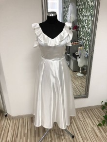 Šaty - Ivory saténové šaty s volánom - 10584448_