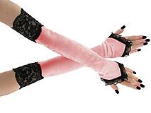 Rukavice - Dámské zamatové rukavičky růžové s čipkou 1020E (Tyrkysová) - 10589365_