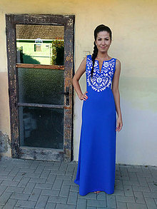 Šaty - FOLK ŠATY (Kráľovská modrá) - 10589371_
