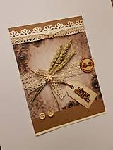 Papiernictvo - gratulačná pohľadnica vintage s kláskami a dreveným nápisom "všetko najlepšie" - 10588543_