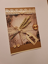 Papiernictvo - gratulačná pohľadnica vintage s kláskami a dreveným nápisom "všetko najlepšie" - 10588544_