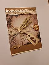 Papiernictvo - gratulačná pohľadnica vintage s kláskami a dreveným nápisom "všetko najlepšie" - 10588545_