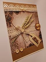 Papiernictvo - gratulačná pohľadnica vintage s kláskami a dreveným nápisom "všetko najlepšie" - 10588546_