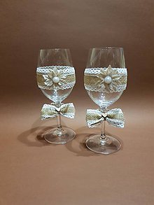 Nádoby - svadobné poháre vintage s jutovou mašľou - 10588900_