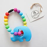 Hračky - Hrkálka ,,hryzátko" v tvare krúžku so sloníkom (Modrá) - 10586531_