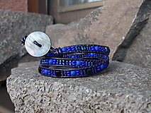Náramky - Modro-modrý wrap kožený náramok - 10590800_