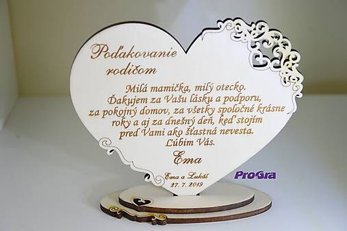 Tabuľky - Poďakovanie rodičom malé s vyrezávaním na stojančeku - 10589879_
