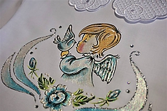 Detské oblečenie - košieľka na krst s anjelikom a holúbkom - modrá - 10599265_