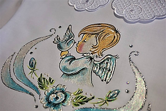 Detské oblečenie - košieľka na krst s anjelikom a holúbkom - modrá - 10599265_