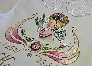 Detské oblečenie - košieľka na krst s anjelikom a holúbkom - ružová - 10599273_