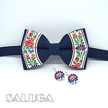 Pánske doplnky - Modrý folklórny motýlik + náušnice - 10611369_