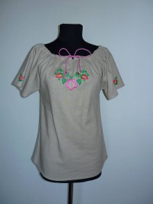 Topy, tričká, tielka - Ručne vyšívaná dámska blúzka - 10611604_