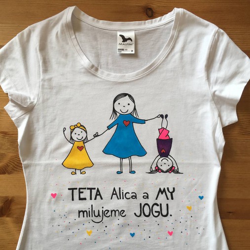 Originálne maľované tričko s 3 postavičkami (TETA + 2 dievčatá)