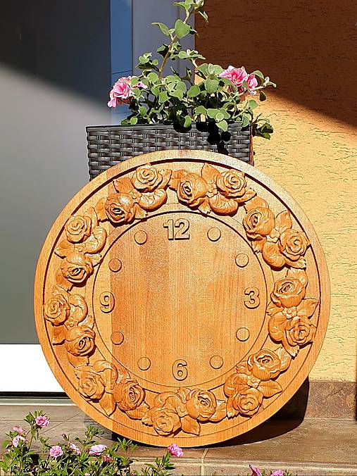 Hodiny - Drevorezba Hodiny divoká ruža - 10614787_