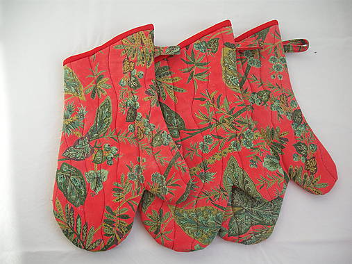 Úžitkový textil - chňapky červená exotika - 10615005_