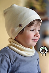 Detské čiapky - 100% merino Celoročný tenší set - vanilka natural - 10616531_