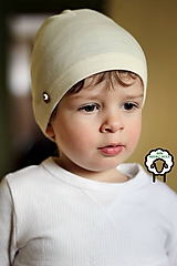 Detské čiapky - 100% merino Celoročná tenšia čiapka -vanilka natural - 10616541_