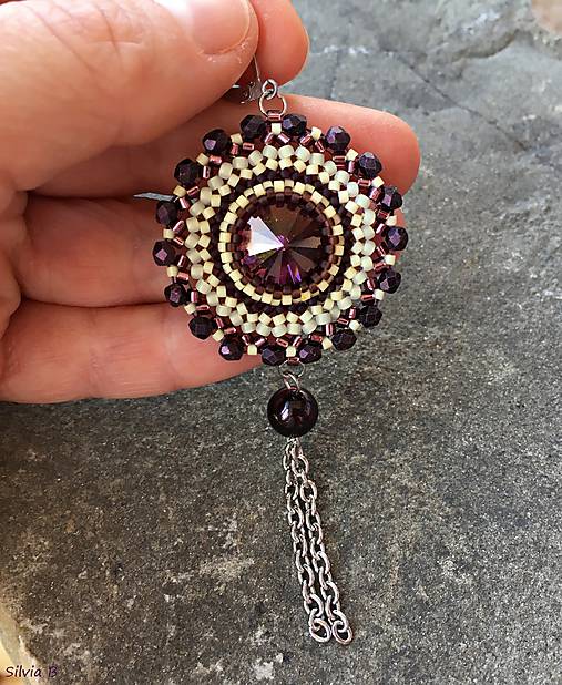 Náušnice - Fialovo-žlté kruhové náušnice so Swarovski rivoli - 10625044_