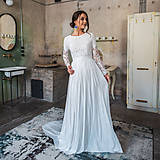Šaty - Svadobné šaty z hrubej krajky v boho štýle s dlhým rukávom a holým chrbátom - 10625247_