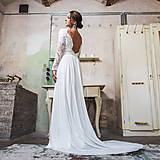 Šaty - Svadobné šaty z hrubej krajky v boho štýle s dlhým rukávom a holým chrbátom - 10625248_