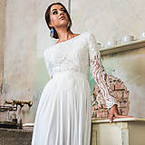 Šaty - Svadobné šaty z hrubej krajky v boho štýle s dlhým rukávom a holým chrbátom - 10625249_