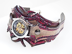 Náramky - Steampunk náramkové hodinky červeno čierne - 10631838_