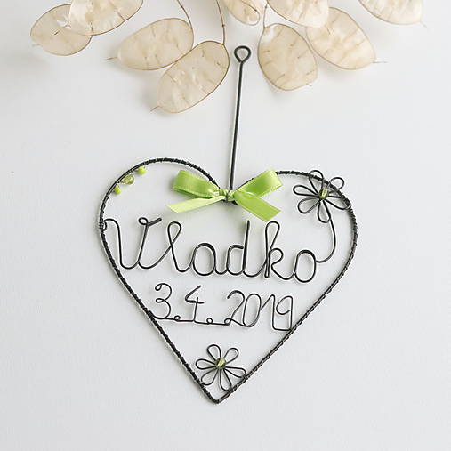 Tabuľky - srdiečko pre bábätko ku krstu (Zelená) - 10635364_