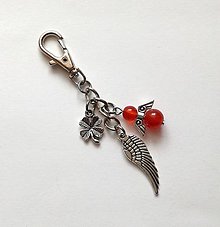 Kľúčenky - Kľúčenka "krídlo" s minerálovým anjelikom (Karneol + Jadeit) - 10635813_