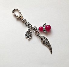 Kľúčenky - Kľúčenka "krídlo" s minerálovým anjelikom (Jadeit vínový) - 10635829_
