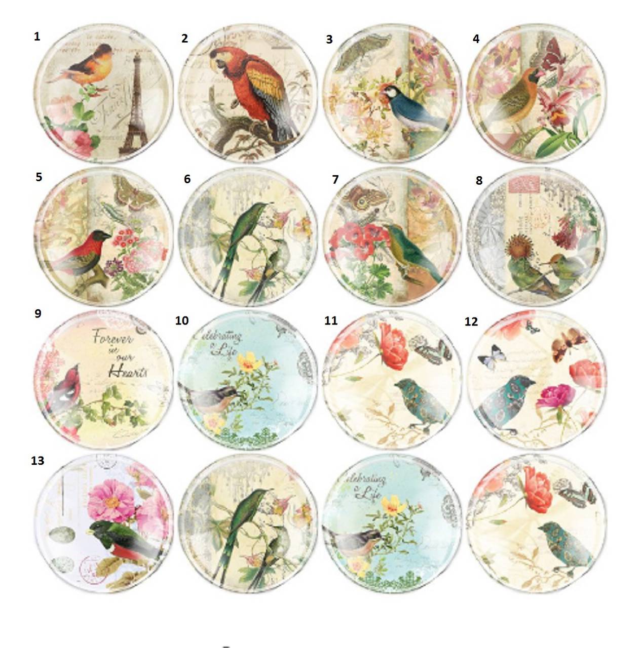 KA115 Kabošon vintage vtáčiky 12 mm