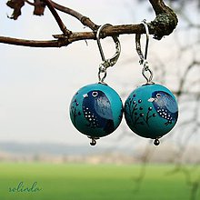 Náušnice - Zvieratkové náušnice (Ptáčci - modří) - 10640618_