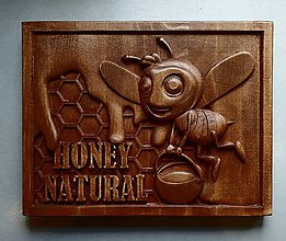 Dekorácie - Drevorezba reklama na bránu Domáci včelí med (Orech) - 10639771_